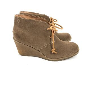 Sperry Stella Prow Suede Wedge Ankle Boots Size 8 Womens Brown Leather Booties